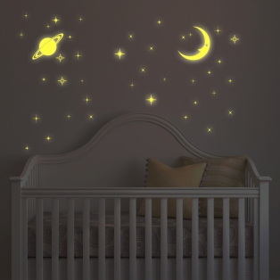 Kinderkamer lamp accessoire: Glow in the dark Moon and Star